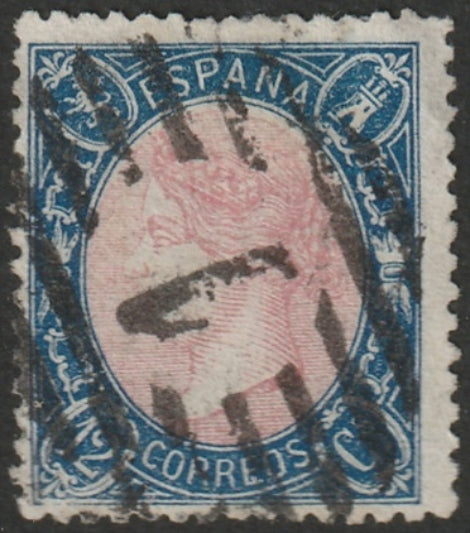 Spain 1865 Sc 76 used grid "1" (Madrid) cancel