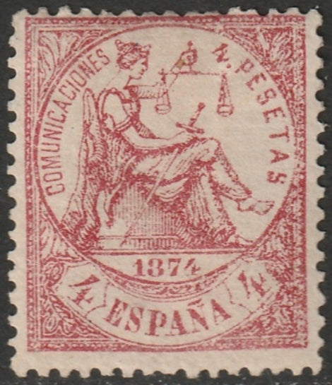 Spain 1874 Sc 209 MH* thick paper disturbed gum