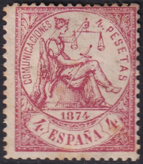 Spain 1874 Sc 209 used light cancel toning spots/perfs