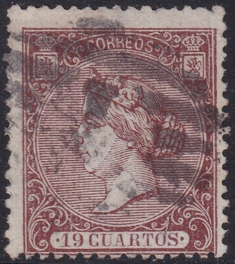 Spain 1866 Sc 84 used parrilla con cifra cancel