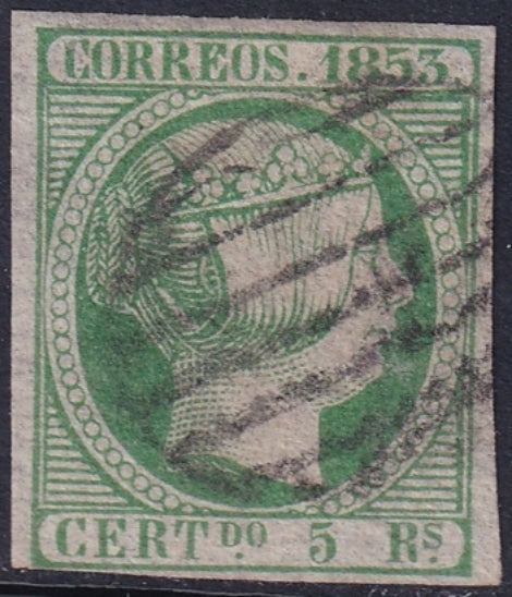 Spain 1853 Sc 22 used black grid (parrilla) cancel