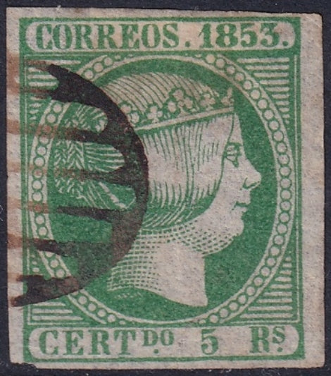 Spain 1853 Sc 22a used black grid (parrilla) cancel