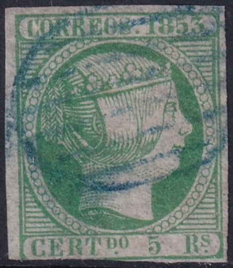 Spain 1853 Sc 22 used blue grid (parrilla) cancel