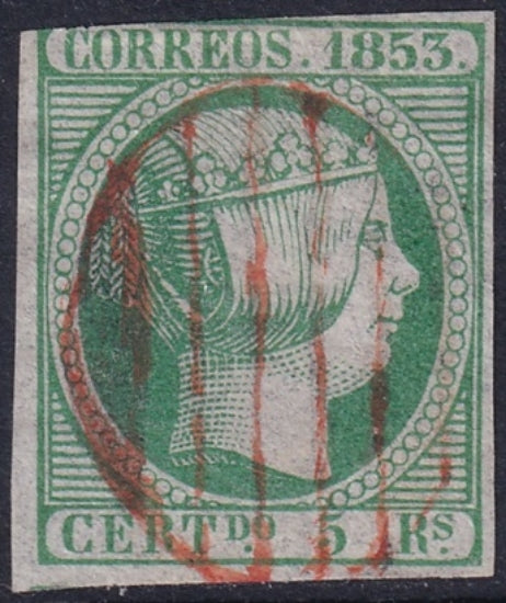 Spain 1853 Sc 22 used red grid (parrilla) cancel