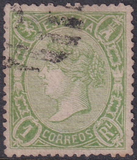 Spain 1865 Sc 78 used parrilla con cifra cancel small thin experts mark