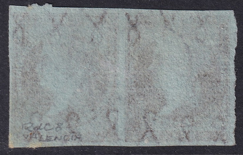 Spain 1855 Sc 39a pair used "8" (Valencia) cartwheel (rueda) cancels