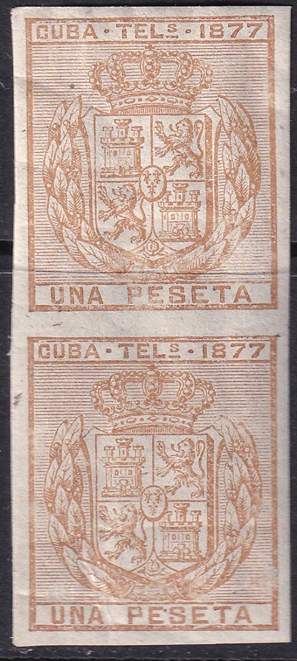 Cuba 1877 telegrafo Ed 39s telegraph imperf pair MLH* streaky gum