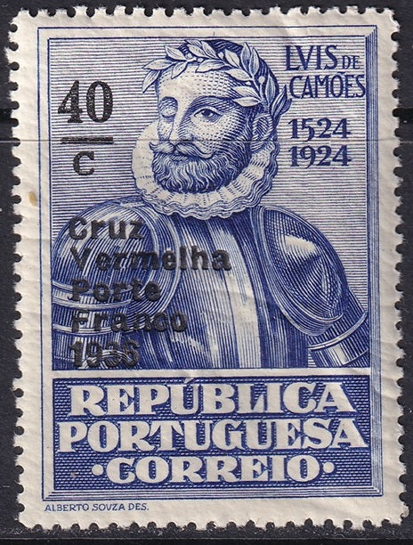 Portugal 1936 Sc 1S61 red cross franchise MLH* black overprint variety