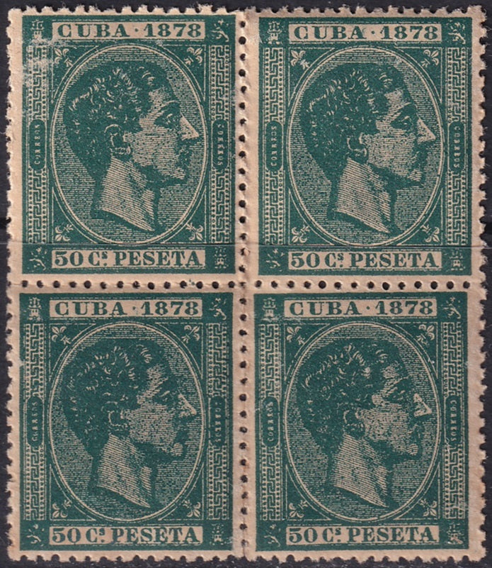 Cuba 1878 Sc 80 block MNH** toned