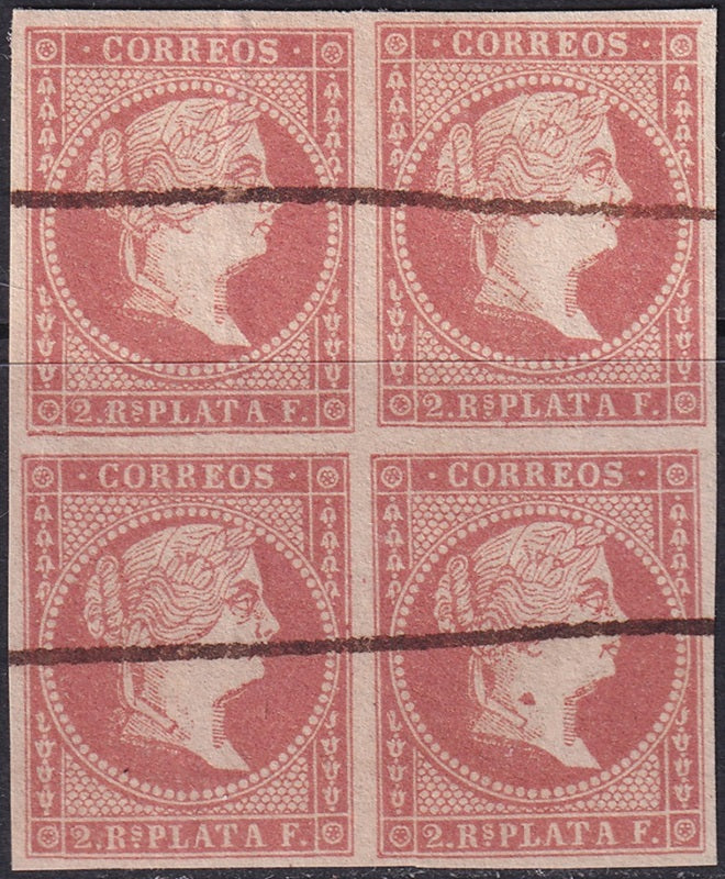 Cuba 1857 Sc 14 block used pen cancel