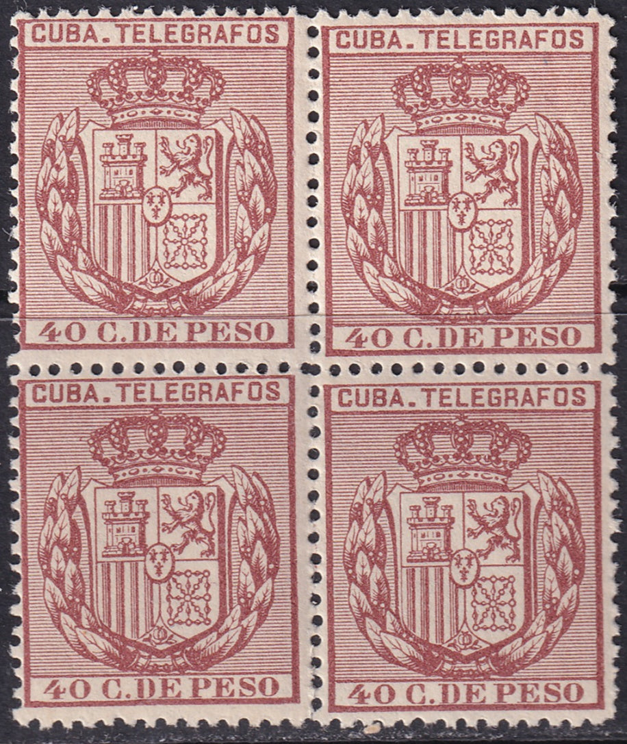 Cuba 1894 telégrafo Ed 80 telegraph block MLH* streaky gum