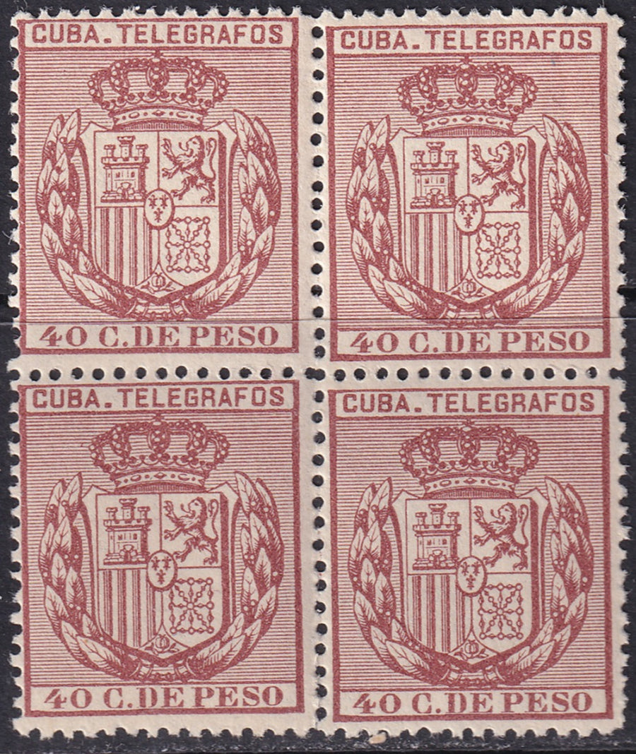 Cuba 1894 telégrafo Ed 80 telegraph block MLH* streaky gum