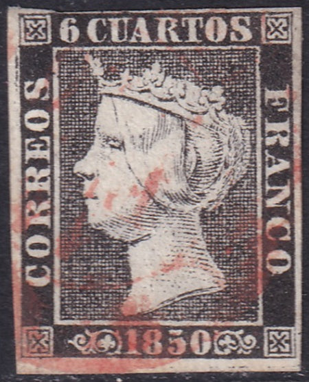 Spain 1850 Sc 1b used date (baeza) cancel type I position 22