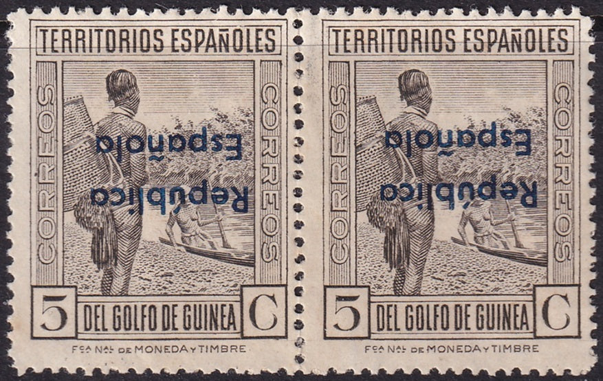 Spanish Guinea 1932 Sc 250 pair MNG(*) inverted blue overprint variety