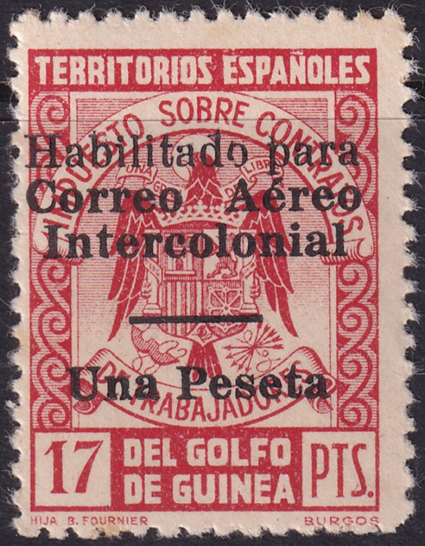 Spanish Guinea 1941 Sc C1a air post MNH** streaky gum longer overprint bar