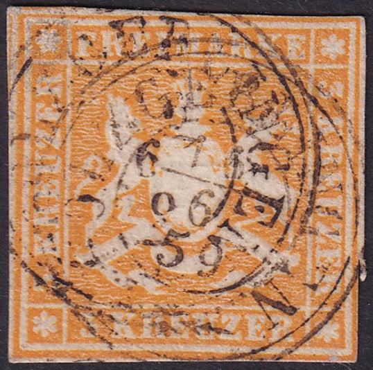 Wurttemberg 1857 Sc 9 used Holzgerlingen cancel