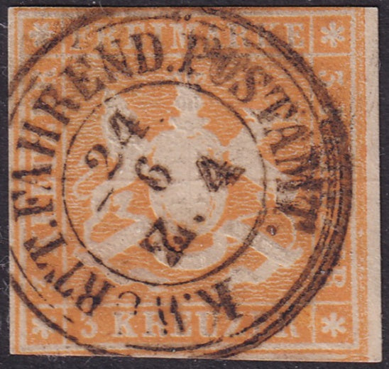 Wurttemberg 1857 Sc 9 used K. Wurtt. Fahrend Postamt. Cancel