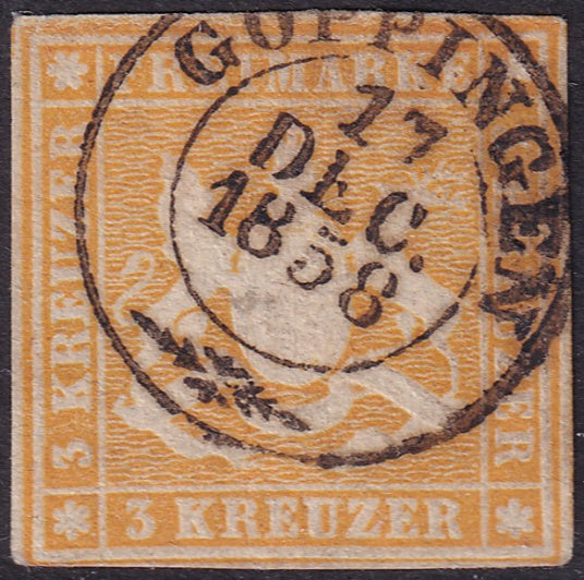 Wurttemberg 1857 Sc 9 used Goppingen cancel small thins
