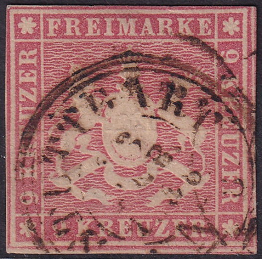 Wurttemberg 1857 Sc 11 used Stuttgart cancel couple small thins