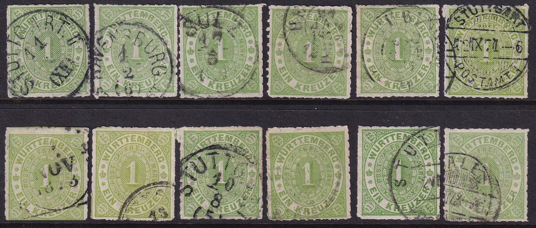 Wurttemberg 1869 Sc 47 selection of 12 used