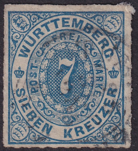 Wurttemberg 1869 Sc 50 used tiny centre thin