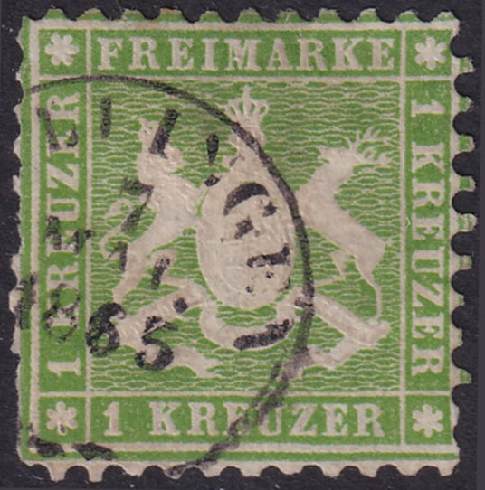 Wurttemberg 1863 Sc 34 used [..]lingen cancel damaged perfs