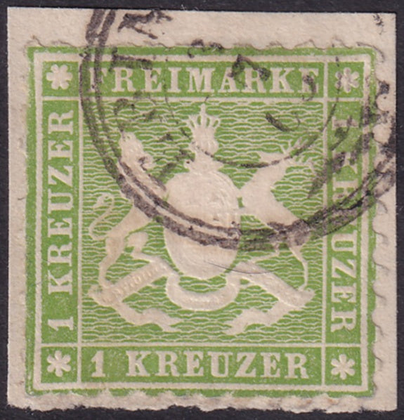 Wurttemberg 1863 Sc 34 used Ebingen cancel on piece