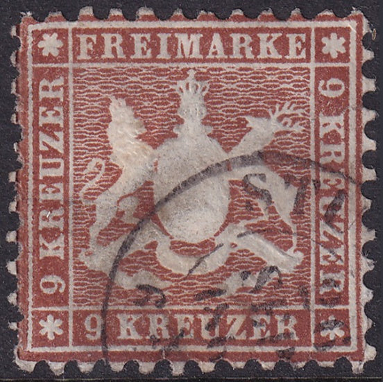 Wurttemberg 1863 Sc 39a used folded upper corner