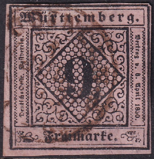 Wurttemberg 1851 Sc 5 used small thins at top