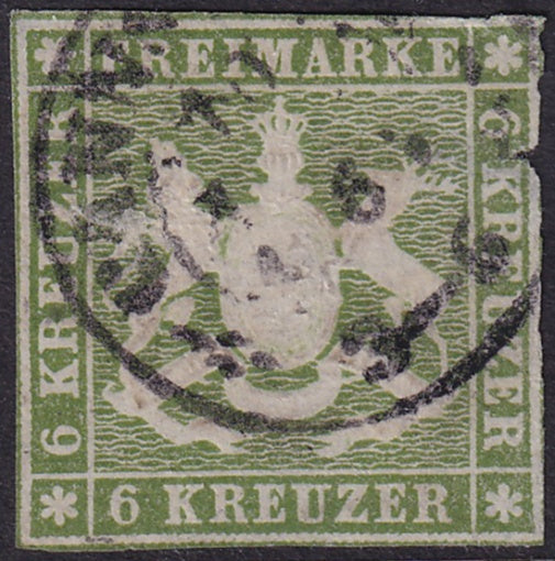 Wurttemberg 1861 Sc 26 used faulty Cannstadt cancel trimmed perfs damaged corner