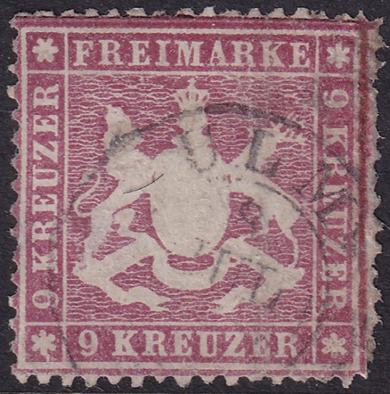 Wurttemberg 1861 Sc 27a used faulty Ulm cancel repaired right side