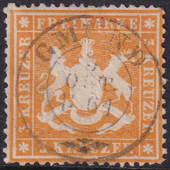 Wurttemberg 1861 Sc 25 used Gmünd cancel