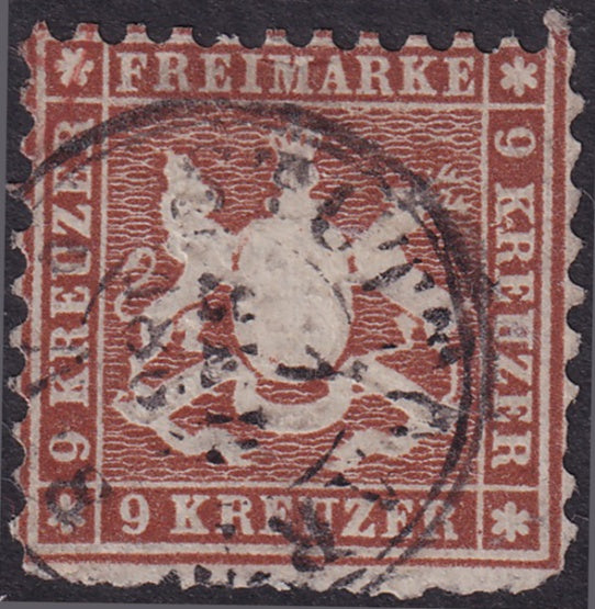 Wurttemberg 1863 Sc 39a used Stuttgart cancel rough bottom margin