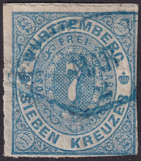 Wurttemberg 1869 Sc 50 used blue rhomboid cancel