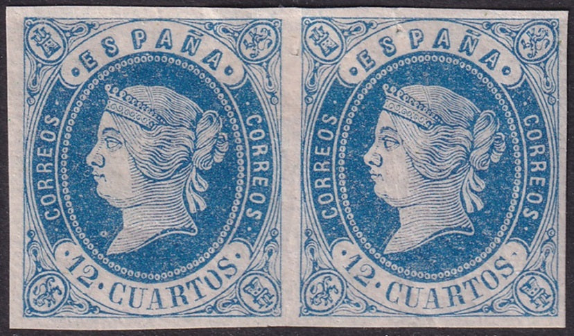 Spain 1862 Sc 57 pair MH* some gum cracking