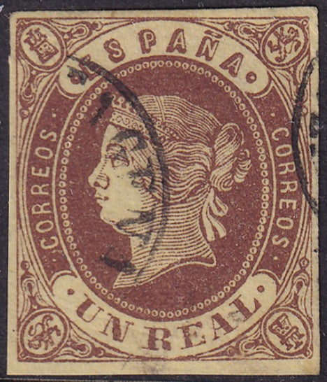 Spain 1862 Sc 59 used Cartagena date (fechador) cancel