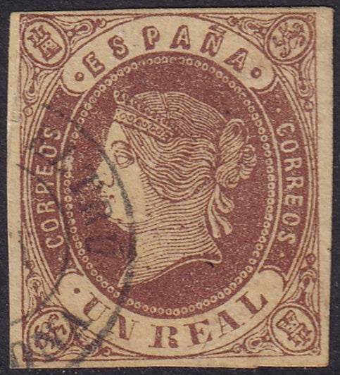 Spain 1862 Sc 59 used Villa y Geltru (Barcelona) date (fechador) cancel