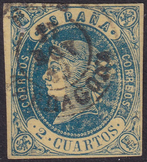 Spain 1862 Sc 55 used Tarragona date (fechador) cancel