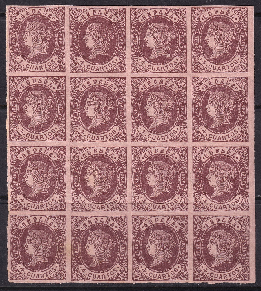 Spain 1862 Sc 56 block of 16 MLH*