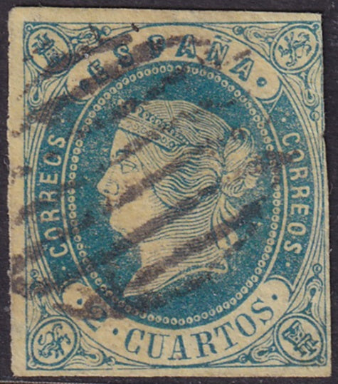 Spain 1862 Sc 55 used grill (parrilla) cancel