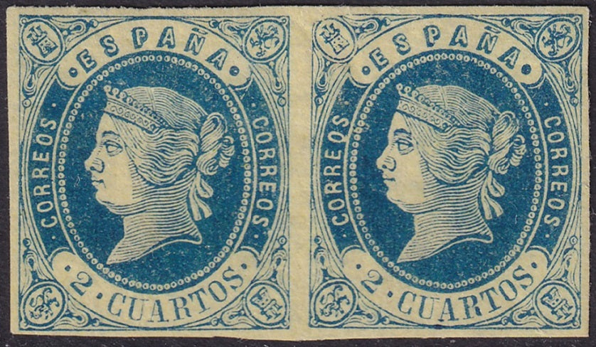 Spain 1862 Sc 55 pair MH* some paper adhesion on gum