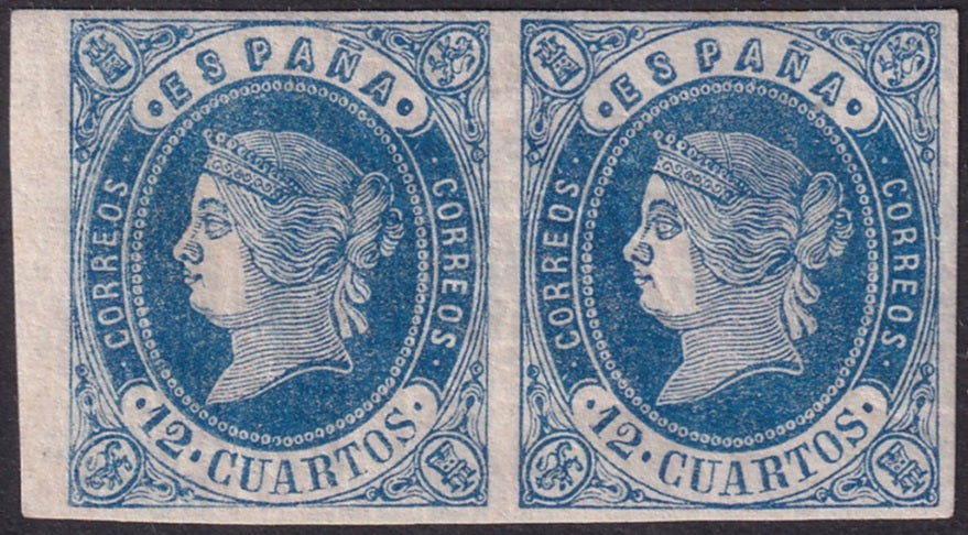 Spain 1862 Sc 57 pair MH* cracked gum experts marks