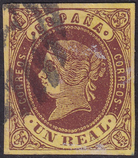 Spain 1862 Sc 59 used parrilla con cifra cancel