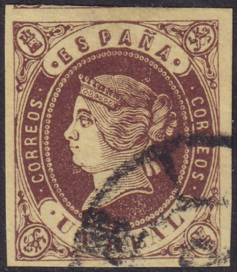 Spain 1862 Sc 59 used cartwheel cancel experts mark