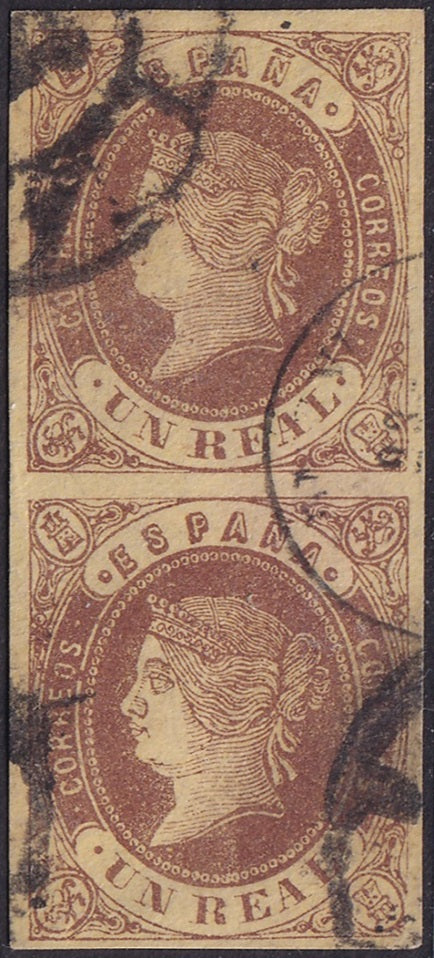 Spain 1862 Sc 59 pair used cartwheel & date cancels