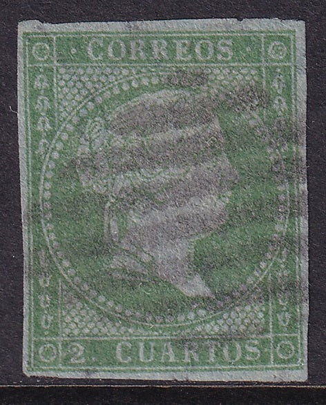 Spain 1855 Sc 36 used grill (parrilla) cancel with certificate & experts mark