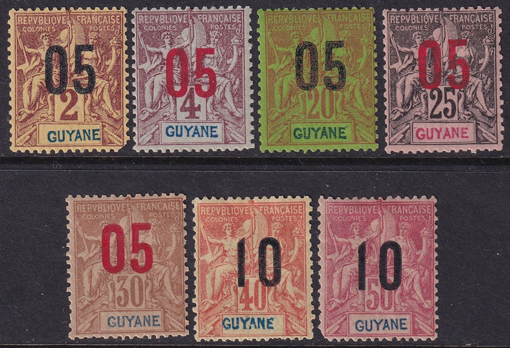 French Guiana 1912 Sc 87-93 set MH* a couple rounded corners