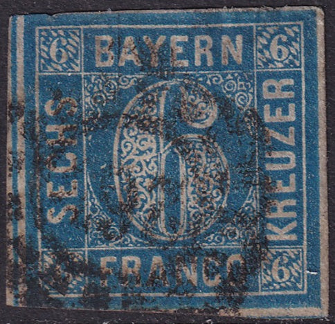 Bavaria 1862 Sc 10 used "26" (Berching) cancel thins at top