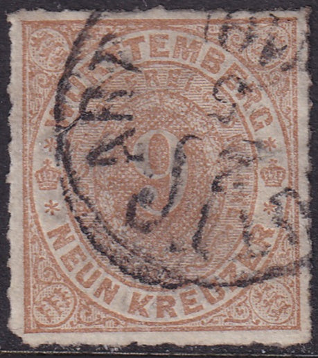 Wurttemberg 1873 Sc 51 used Stuttgart cancel rounded bottom corner