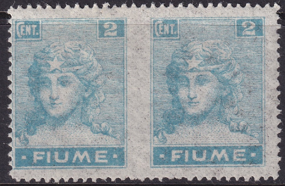 Fiume 1919 Sc 27a pair MLH* imperf between variety thin translucent paper